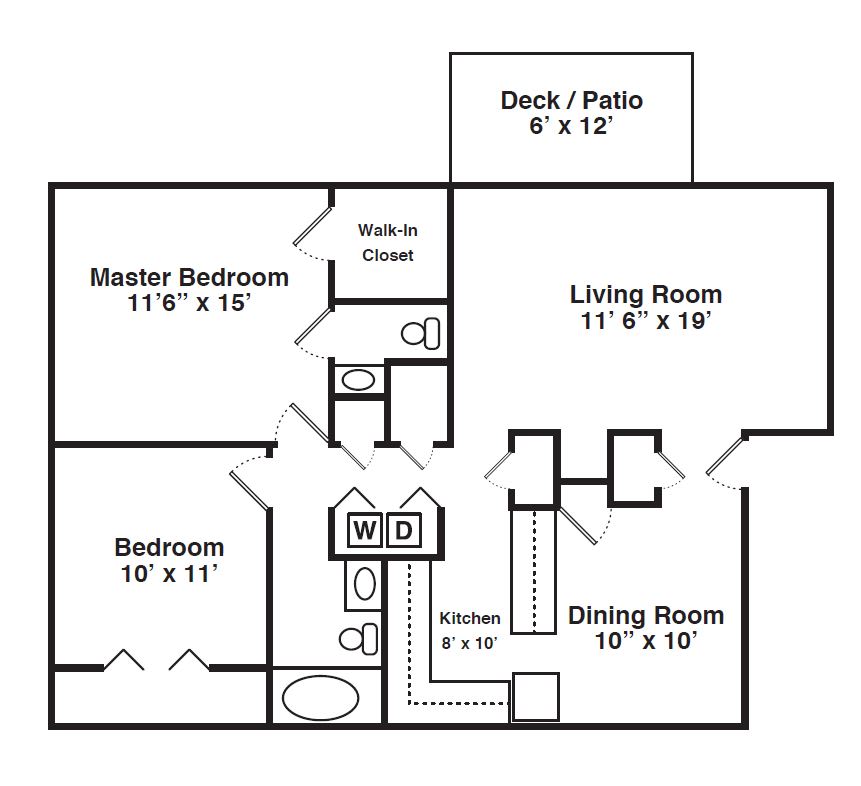 Floor Plan for 2 Bedroom 1 Bath Large